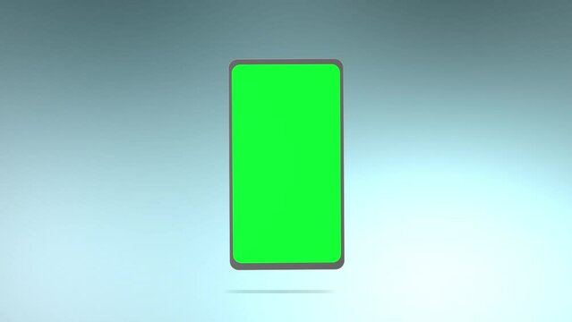 Smartphone with green screen isolated on white background. 4K animation with mobile phone mockup and motion zoom effect