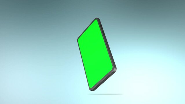 Smartphone with green screen isolated on white background. 4K animation with mobile phone mockup and motion zoom effect