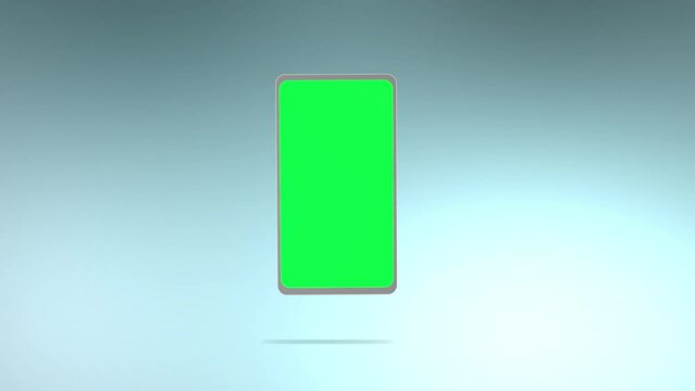 Smartphone with green screen isolated on white background. 4K animation with mobile phone mockup and motion zoom effect