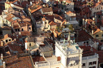 Roofs of Venice city. Panoramic photo of beautiful Italian city. Popular tourist destinations concept. 