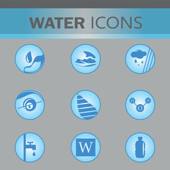 icons depicting water, vector signs for a website, infographics