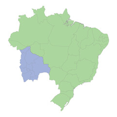 Obraz premium High quality political map of Brazil and Bolivia with borders of the regions or provinces.