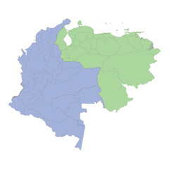 High quality political map of Colombia and Venezuela with borders of the regions or provinces
