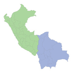 Obraz premium High quality political map of Peru and Bolivia with borders of the regions or provinces