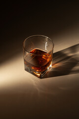 Still life shot of whiskey glass on dark background