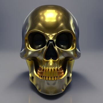 Golden skull. Digital illustration. Generative AI.