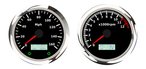 Motorcycle speedometer in mph unit, realistic vector illustration
