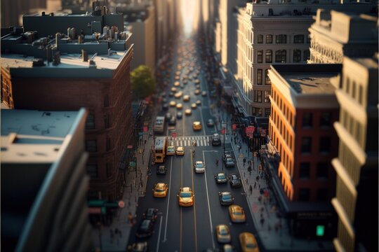 City, Top View, Knolling, Hyper-detailed, Hyper-photorealistic, Sharp-focus Photography Depth Of Field