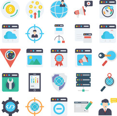 Web And SEO vector icons set, web and SEO icons set, web icons set, SEO icons set, web and SEO symbols, marketing icons set, web and SEO icons collection, Web And SEO Flat icons set