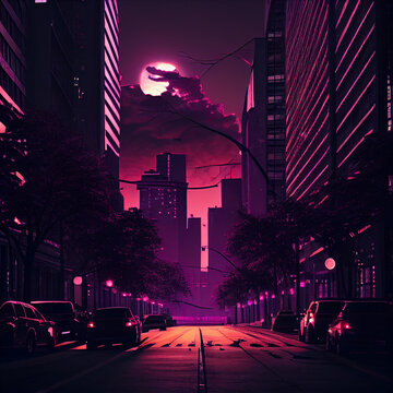 purple city in aesthetic ambient generative ai