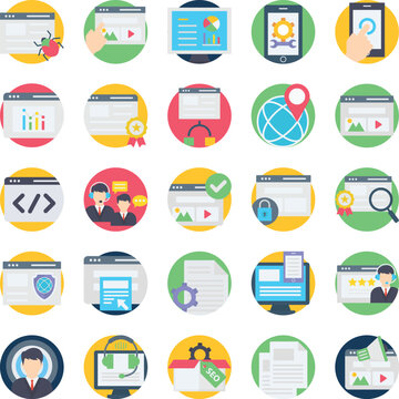 Web And SEO vector icons set, web and SEO icons set, web icons set, SEO icons set, web and SEO symbols, marketing icons set, web and SEO icons collection, Web And SEO Flat icons set