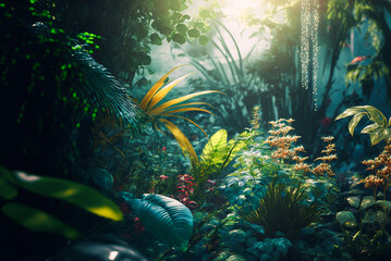 Illustration of a tropical rainforest.generative Ai