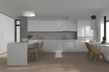 Naklejka na ściany i meble 3D rendering modern kitchen room - generative ai