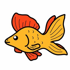 Cute Orange Red Goldfish with White Background