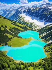 Naklejka na ściany i meble landscape with lake and mountains - generative ai illustration