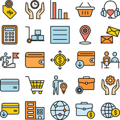 Business Concept icons set, business vector icons set, business management icons, business icons set, marketing icons set, finance icons collection, management icons pack, Business Fill icons set
