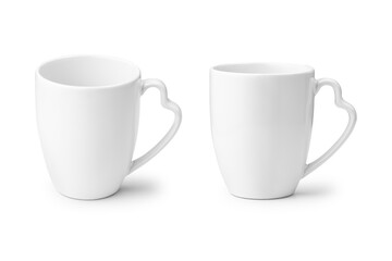 White ceramic cup with handle on white