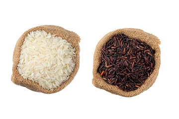 white jasmine rice and jasmine rice berry in a sack