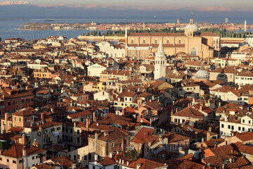 Roofs of Venice city. Panoramic photo of beautiful Italian city. Popular tourist destinations concept. 