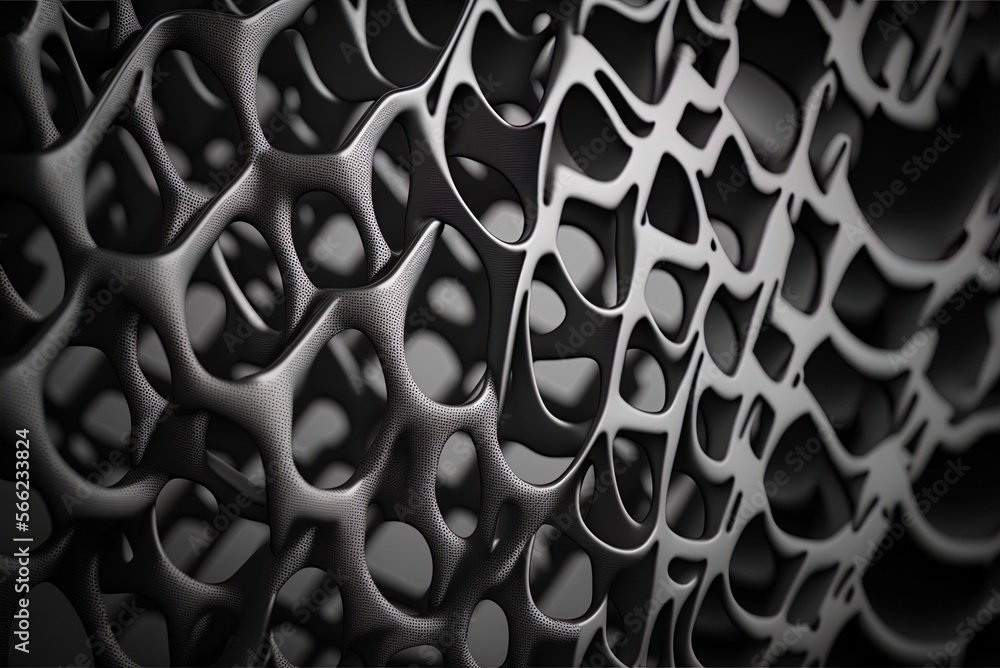 Poster abstract close-up monochrome design on a black mesh background. generative ai