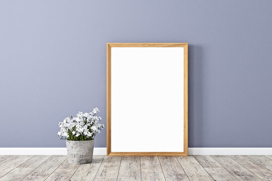empty frame mockup room with flowers