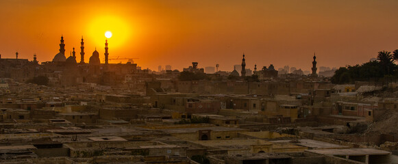Sunset panorama of the city of the dead in Cairo, Egypt - obrazy, fototapety, plakaty