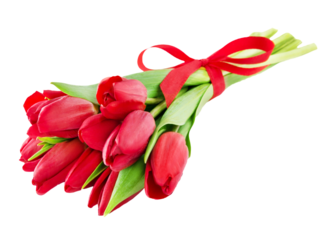 Blumenstrauß rote Tulpen mit schleife freigestellt  Hintergrund transparent transparent freigestellt;