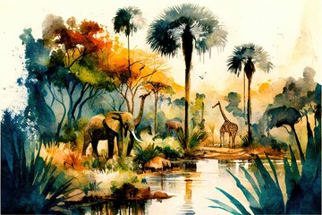 Group of animals in an African Jungle