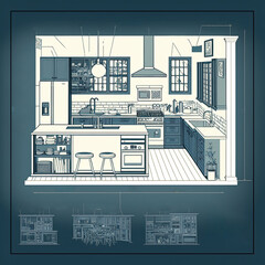 Modern Kitchen Blueprint: A Detailed Look at Structural and Mechanical Systems fictional, generative ai

