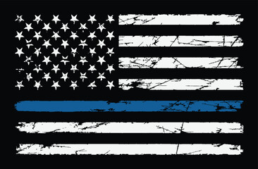 Grunge USA Police Flag With Thin Blue Line Design