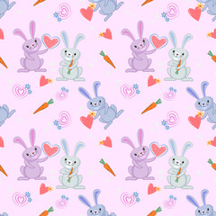 Valentine's concept with cute bunny and heart shape seamless pattern.