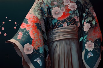 Close up Kimono Japan traditional clothing with isolated background, good for website, prints, or digital design generative ai