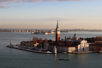 Venice city view. Sunny evening in beautiful Italian city. Romantic holydays destinations concept. 