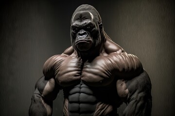 Fototapeta na wymiar Gorilla - Close up portrait - Bodybuilder posing - Generative AI
