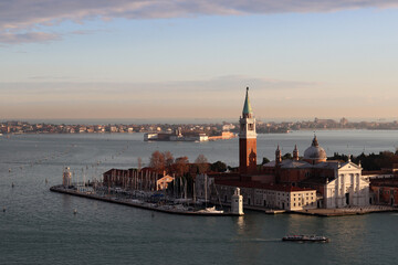 Venice city view. Sunny evening in beautiful Italian city. Romantic holydays destinations concept. 