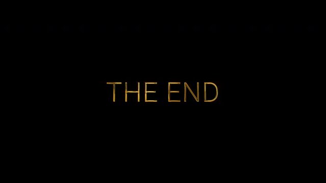 The End cinematic announcement golden text card animation
