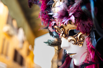 Traditional venetian mask in Venice in Italy. Colorful carnival mask 