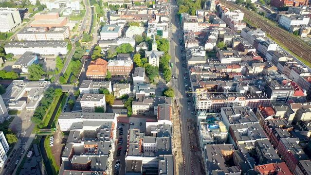 Aerial drone video of Katowice city, Silesia region of Poland, 4k