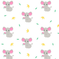 Seamless pattern with a cartoon animal, an elephant with a flower, a pattern with animals and decorative elements, a bright pattern, a children's pattern