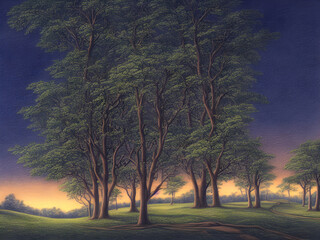 Naklejka na ściany i meble Night Landscape with Trees, Generative AI Illustration