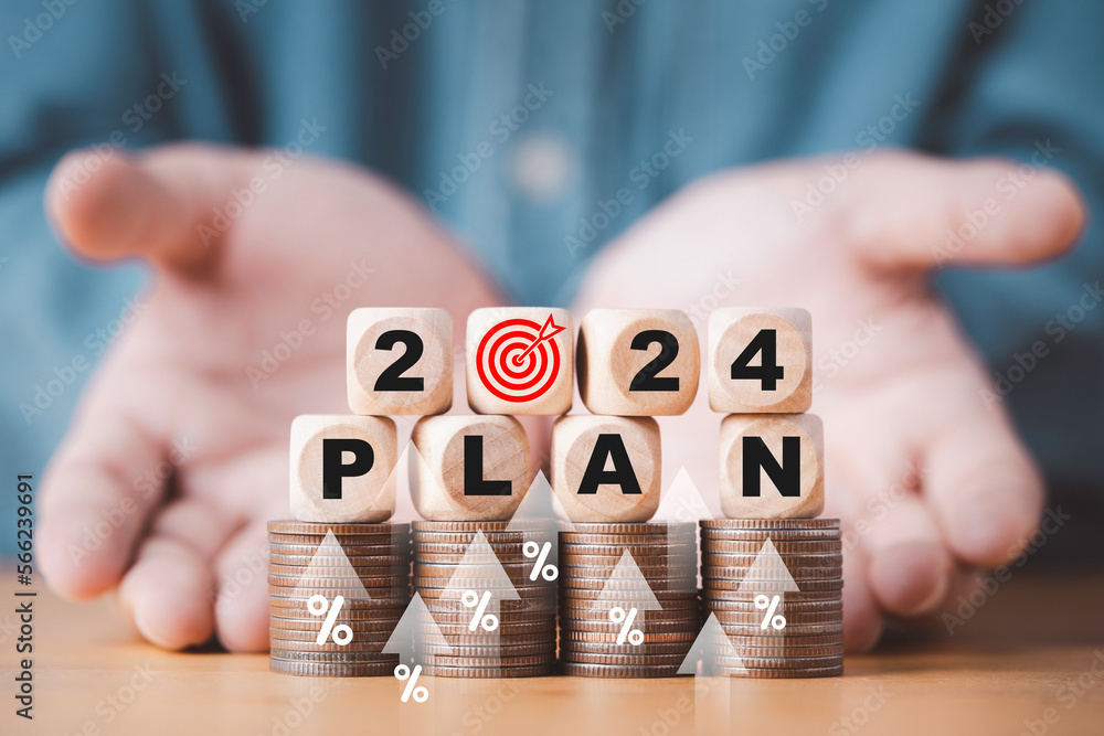 Poster businessman hand give wooden block cube 2024 with dartboard on coins stacking for setup objective ta