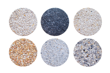 Example of Exposed aggregate concrete with different colored pebbles in close-up, Exposed aggregate on transparent background, wall