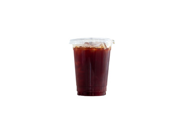 Black coffee, Americano coffee in plastic coffee cup isolated on transparent background , food, beverage and health concept