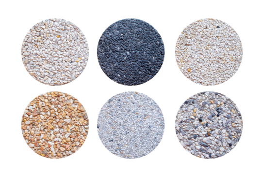 Example of Exposed aggregate concrete with different colored pebbles in close-up, Exposed aggregate on transparent background, wall