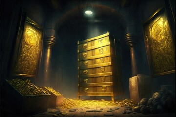gold ignots inside vault safe golden bars illustration generative ai - obrazy, fototapety, plakaty