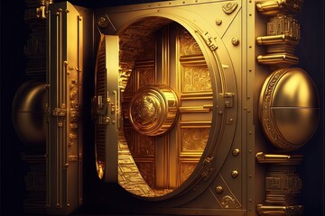 gold ignots inside vault safe golden bars illustration generative ai