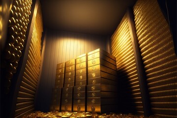 gold ignots inside vault safe golden bars illustration generative ai