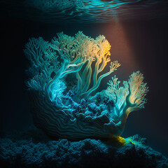 Fototapeta na wymiar Photograph bioluminescent beautiful coral, Generative AI