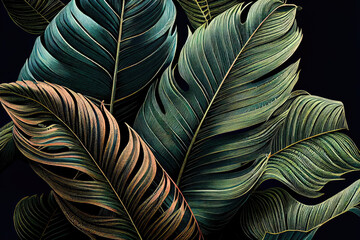 Palm Leaf Pattern, Lush Jungle Background, Exotic Tropic Foliage, Palm Leaves, Abstract Generative AI Illustration