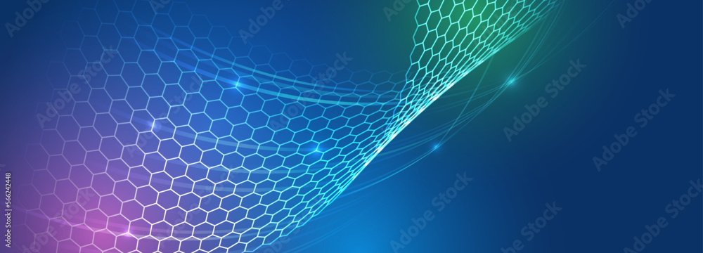 Aufkleber wide sci fi template with polygons. abstract hexagons science on the blue background. hi-tech digita